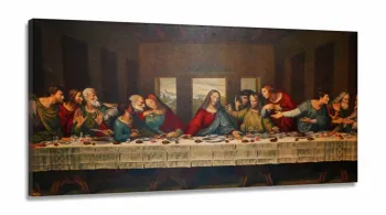 Quadro Decorativo Santa Ceia Jesus em Tecido Canvas 130x60