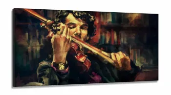 Quadro Decorativo Sherlok Holmes Violino em Tecido Canvas 130x60