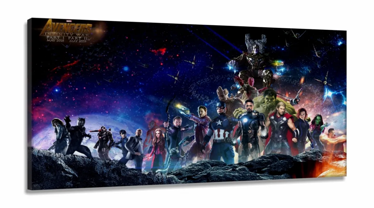 Quadro Decorativo Team Vingadores em Tecido Canvas 130x60 Imagem