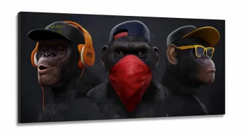Quadro Decorativo Três Macacos em Tecido Canvas 130x60 cm
