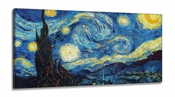 Quadro Decorativo Van Gogh Noite Estrelada em Tecido Canvas 130x60