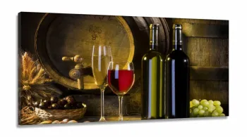 Quadro Decorativo Vinho Torneira Barril em Tecido Canvas 130x60