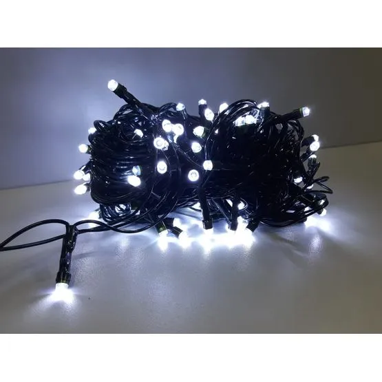 Cordão Pisca Externo Fixo 100 Led Branco Frio - Fio Verde Macho e Femia 10 metros