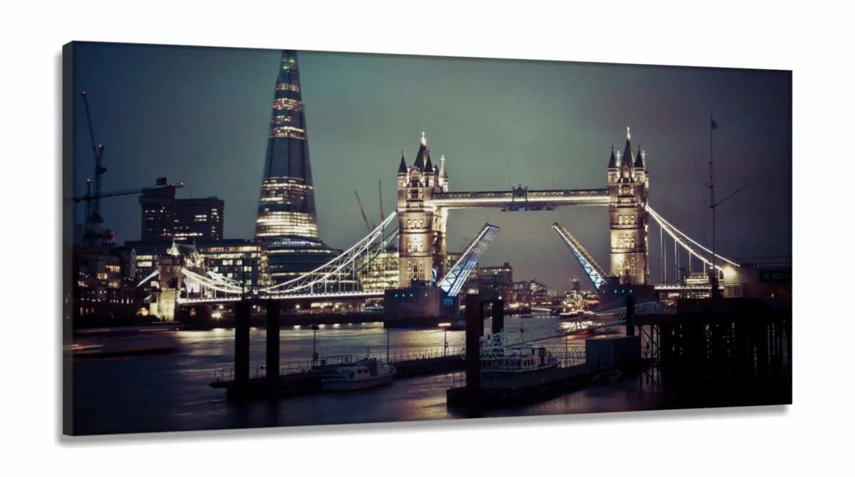 Quadro em Tecido Decorativo Cidade Londres Tower Bridge em Tecido Canvas 130x60 Imagem