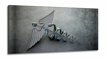 Quadro Em Tecido Medicina Contabilidade Caduceu Cinza em Tecido Canvas 130x60