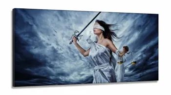 Quadro Escritório Advocacia Deusa Justiça Azul em Tecido Canvas 130x60