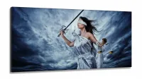 Quadro Escritório Advocacia Deusa Justiça Azul em Tecido Canvas 130x60
