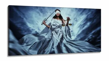 Quadro Escritório Advocacia Deusa Justiça Azul em Tecido Canvas 130x60 m01