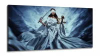 Quadro Escritório Advocacia Deusa Justiça Azul em Tecido Canvas 130x60 m01