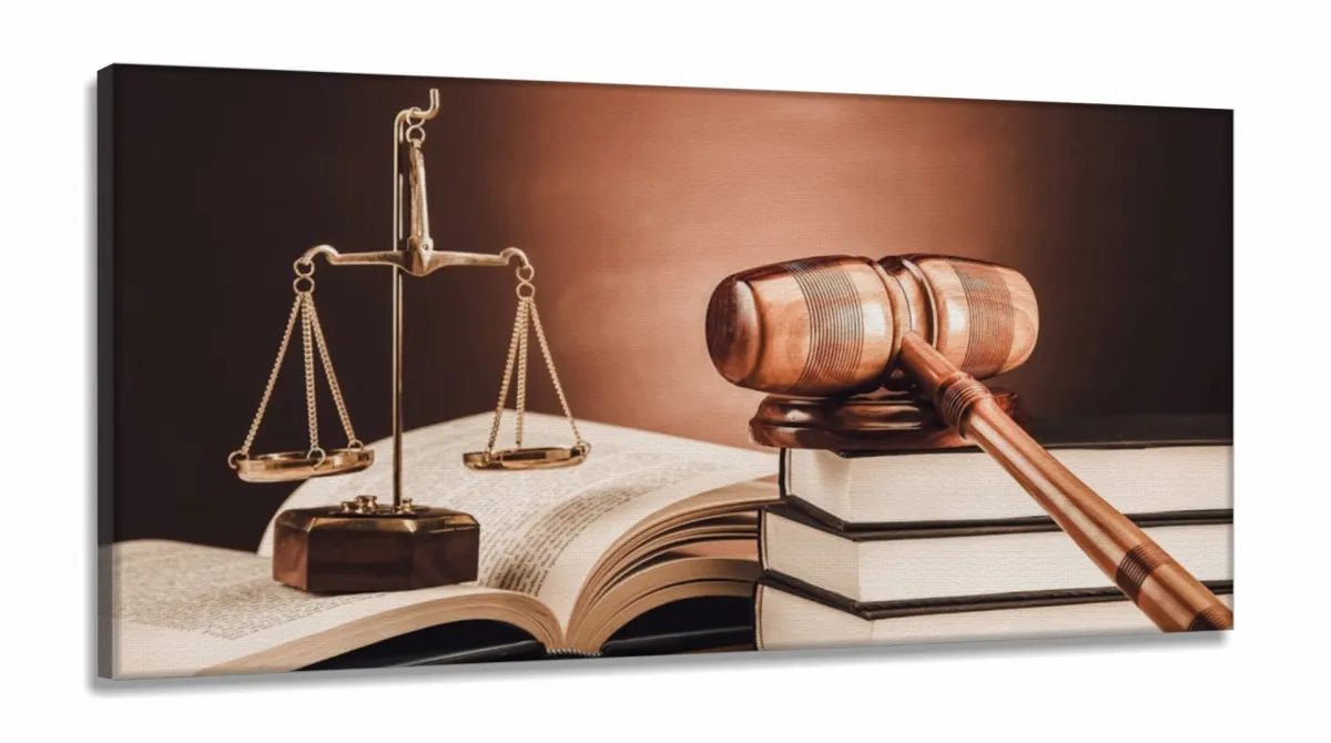 Quadro Escritório Advocacia Direito Malhete Arte em Tecido Canvas 130x60 Imagem