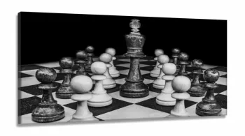 Quadro Jogo de Xadrez O Rei Arte Preto e Branco em Tecido Canvas 130x60 m1