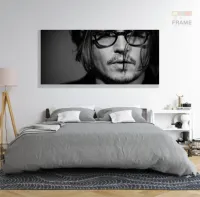 Quadro Johnny Depp Decorativo Preto E Branco em Tecido Canvas 130x60 - Foto 6