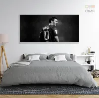 Quadro Lionel Messi Preto e Branco decorativo em Tecido Canvas 130x60 - Foto 6