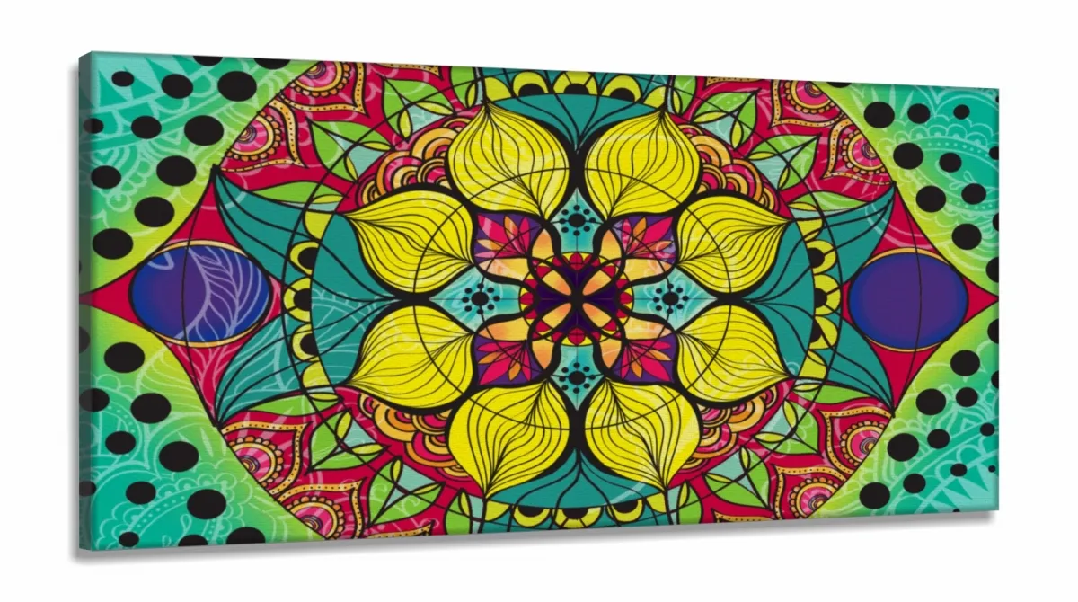 Quadro Mandala Para Sala Quarto Hall Colorido em Tecido Canvas 130x60 Imagem