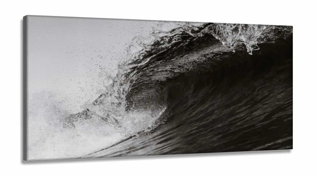 Quadro Mosaico Onda Do Mar Arte Em Preto E Branco Surf em Tecido Canvas 130x60 Imagem