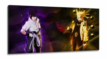 Quadro Mosaico Para Quarto Naruto e Sasuke Uchiha em Tecido Canvas 130x60