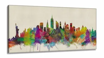 Quadro Nova York Decorativo Colorful em Tecido Canvas 130x60