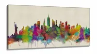 Quadro Nova York Decorativo Colorful em Tecido Canvas 130x60