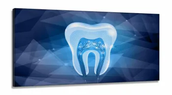 Quadro Odontologia Dentista Dente Estilizado Azul em Tecido Canvas 130x60