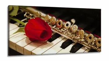 Quadro Piano Flauta E Rosa Instrumentos em Tecido Canvas 130x60