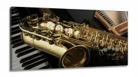Quadro Piano Teclado E Saxofone Música Decorativo em Tecido Canvas 130x60