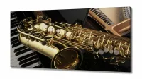 Quadro Piano Teclado E Saxofone Música Decorativo em Tecido Canvas 130x60 - Foto 2