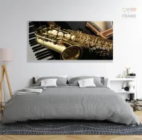 Quadro Piano Teclado E Saxofone Música Decorativo em Tecido Canvas 130x60 - Foto 6