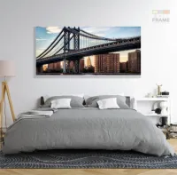 Quadro Ponte De Manhattan Para Sala Quarto em Tecido Canvas 130x60 - Foto 6