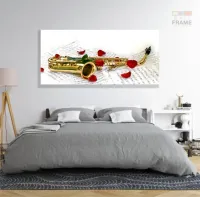 Quadro Saxofone Partituras E Rosas Decorativo Em Tecido em Tecido Canvas 130x60 - Foto 6