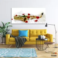 Quadro Saxofone Partituras E Rosas Decorativo Em Tecido em Tecido Canvas 130x60 - Foto 7