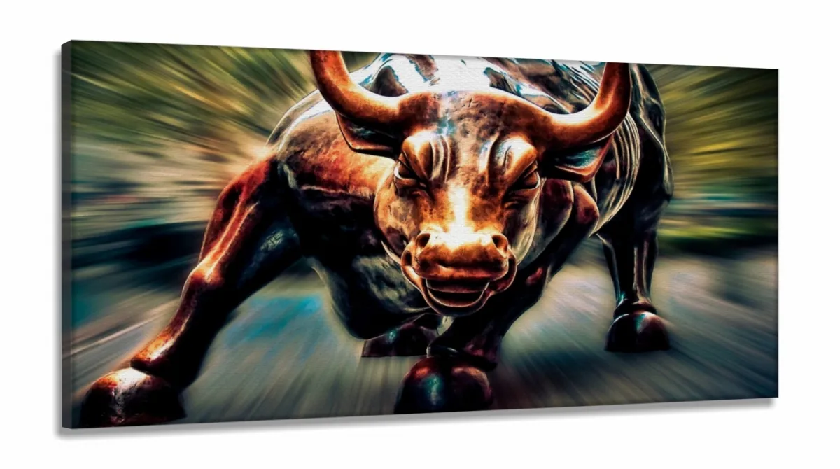 Quadro Touro de Wall Street Mosaico em Tecido Canvas 130x60 Imagem
