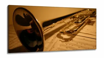 Quadro Trompete E Partitura Instrumentos Decorativo em Tecido Canvas 130x60