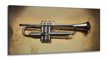 Quadro Trompete Vintage Decorativo em Tecido Canvas 130x60