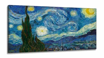 Quadro Van Gogh Noite Estrelada Decorativo Para Sala em Tecido Canvas 130x60