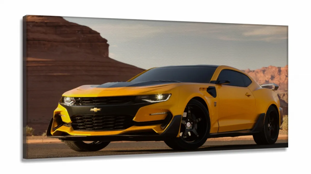 Quadros Camaro Amarelo Transformers em Tecido Canvas 130x60 Imagem