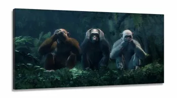 Quadros Decorativos 3 Macacos Sabios em Tecido Canvas 130x60