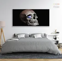 Quadros Decorativos Cranio Rock Caveira Quarto em Tecido Canvas 130x60 - Foto 6