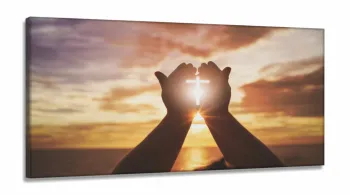 Quadros Decorativos Cruz Pôr do Sol Jesus Sala Quarto em Tecido Canvas 130x60