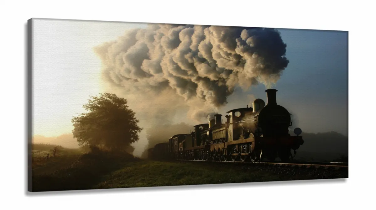 Quadros Decorativos Locomotiva - Trem em Tecido Canvas 130x60 Imagem