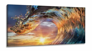 Quadros Decorativos Onda Pôr do Sol Sala Quarto 1em Tecido Canvas 130x60