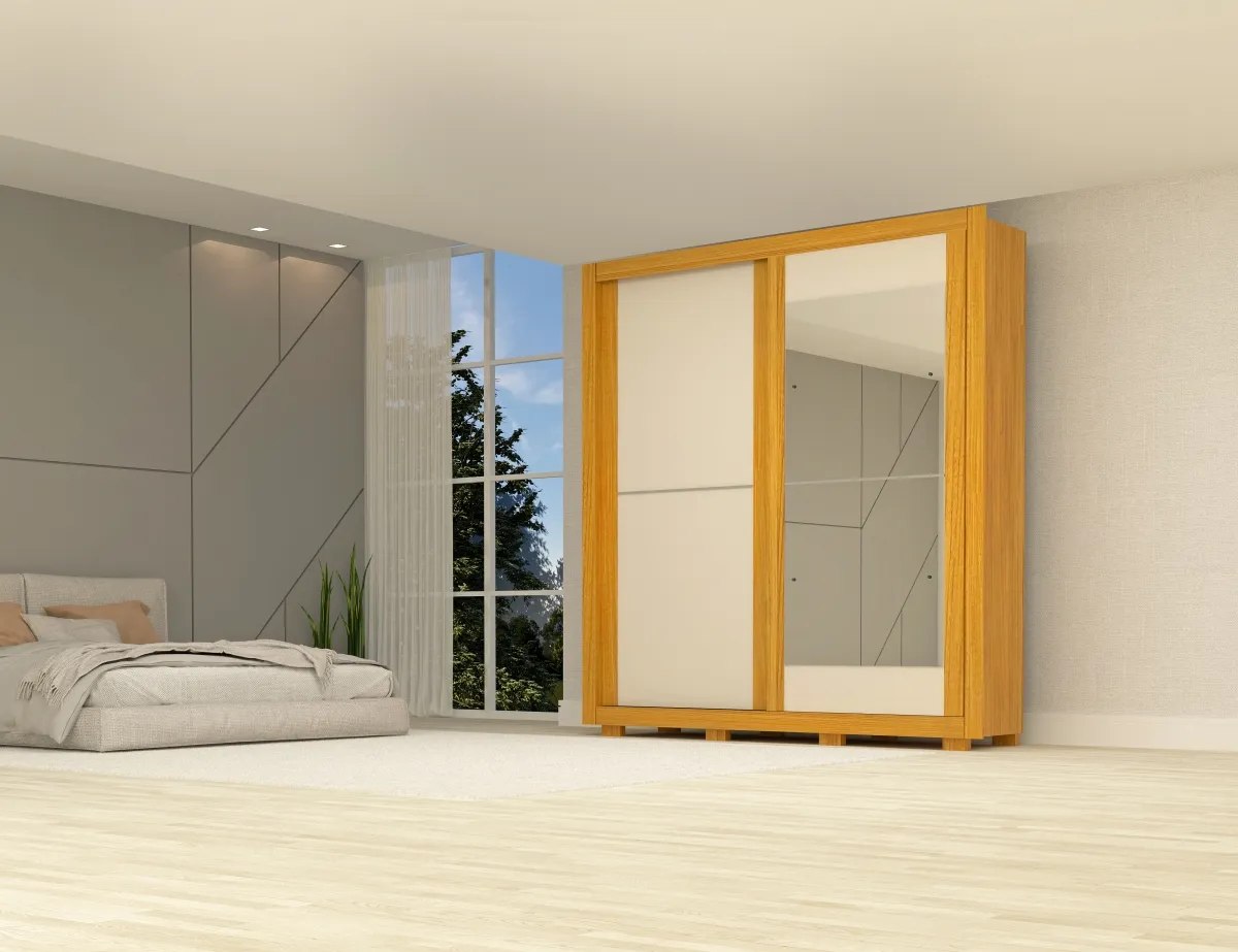 Guarda roupa Nicole ACP 100% MDF Porta de Correr Com Espelho 