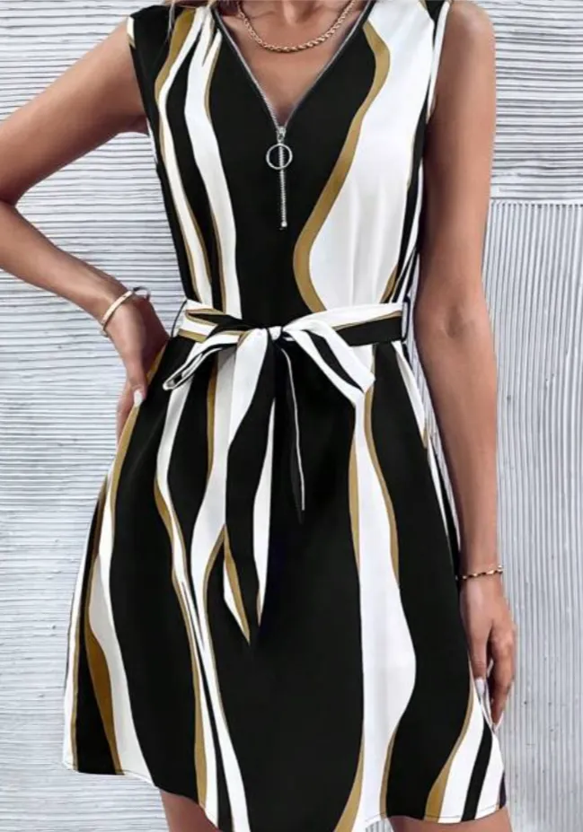 SHEIN LUNE Vestido com cinto bloco de cores meio zíper