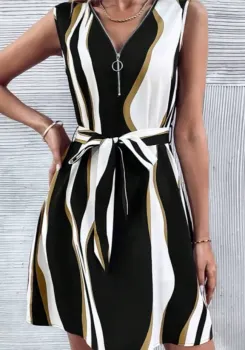 SHEIN LUNE Vestido com cinto bloco de cores meio zíper