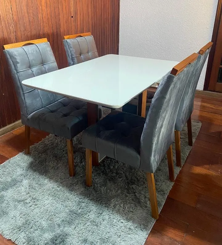 Mesa Atlas 4 Cadeiras 1,20x80  Madeira maciça Tampo de vidro Art Assentos Imagem
