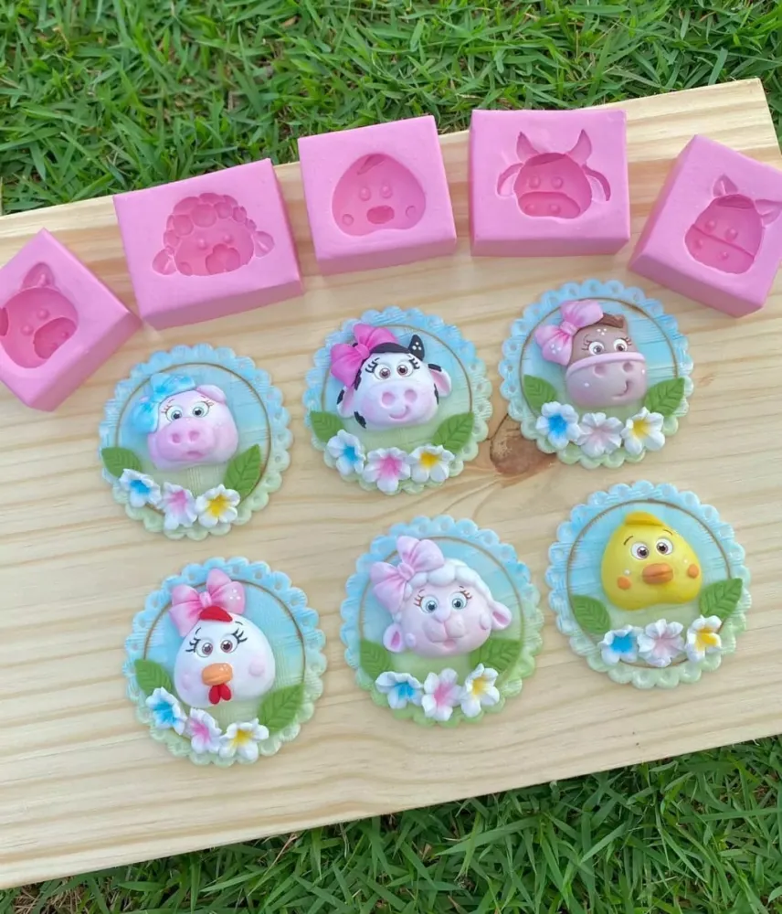 Molde de Silicone  Kit Cabeças Fazendinha 5 cm