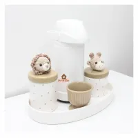 Safari - Kit Higiene - 5 peças - Poá - Bandeja Oval - Leão e Girafa - Foto 2