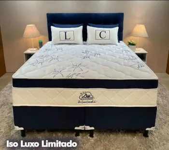 Conjunto Box Queem Isofort Luxo Azul com Espuma D26 selada e Malha Fria e  Molas Ensacadas Individualmente 