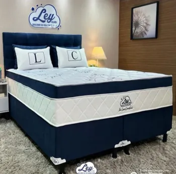 Conjunto Box Queem Isofort Luxo Azul com Espuma D26 selada e Malha Fria e  Molas Ensacadas Individualmente  - Foto 2