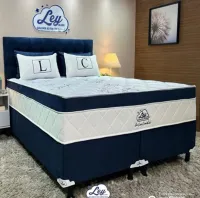 Conjunto Box Queem Isofort Luxo Azul com Espuma D26 selada e Malha Fria e  Molas Ensacadas Individualmente  - Foto 2