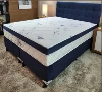Conjunto Box Queem Isofort Luxo Azul com Espuma D26 selada e Malha Fria e  Molas Ensacadas Individualmente  - Foto 3